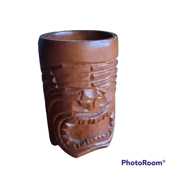 Hand carved wood tiki mug - Picture 1 of 5